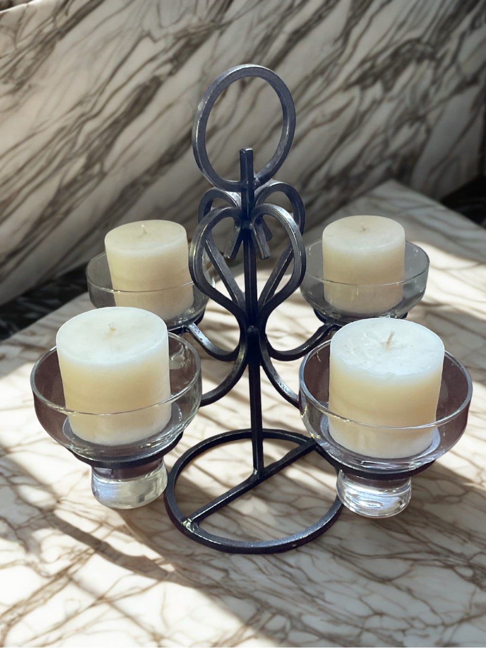 Vintage Wrought Iron Scroll 4-Cup Candle Holder Centerpiece